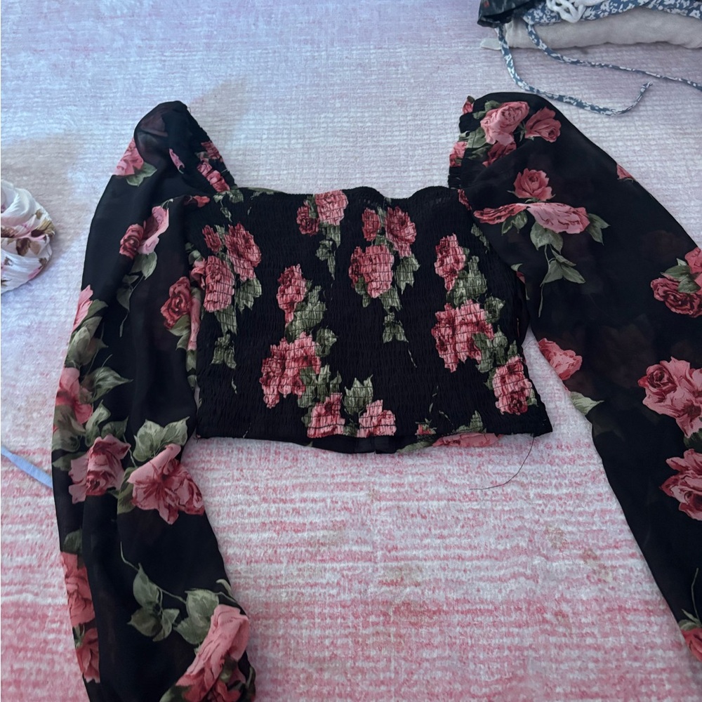 Windsor Black and Pink Floral Crop Top